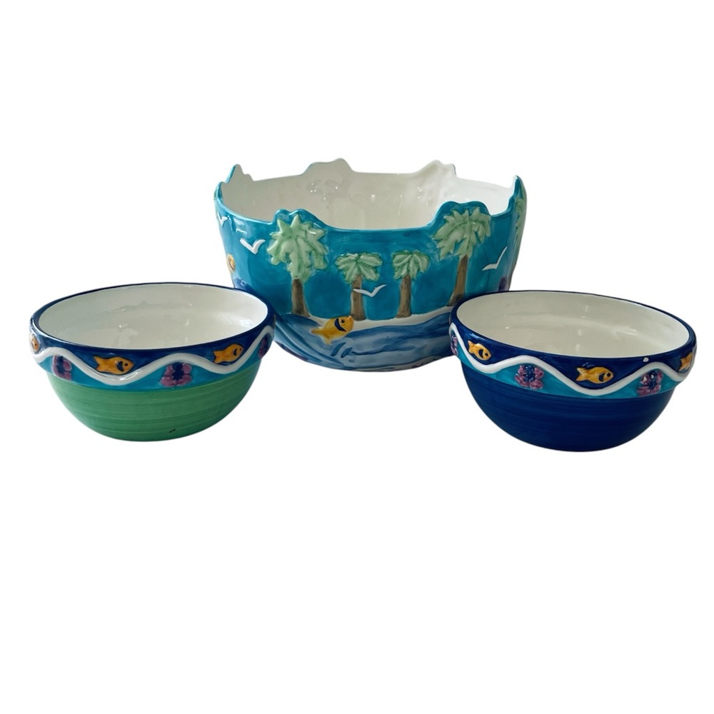 Vintage 2000 Summer Stock Federated Dept. Store Ceramic HandPainted Beach Bowls